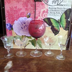 Vintage etched Wine/Goblet assortment 5 Piece